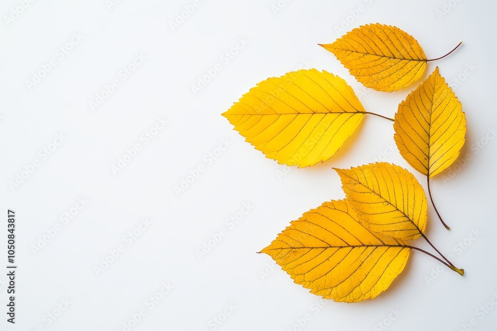 Fototapeta premium Autumn season. Three yellow leaves isolated on a white background.
