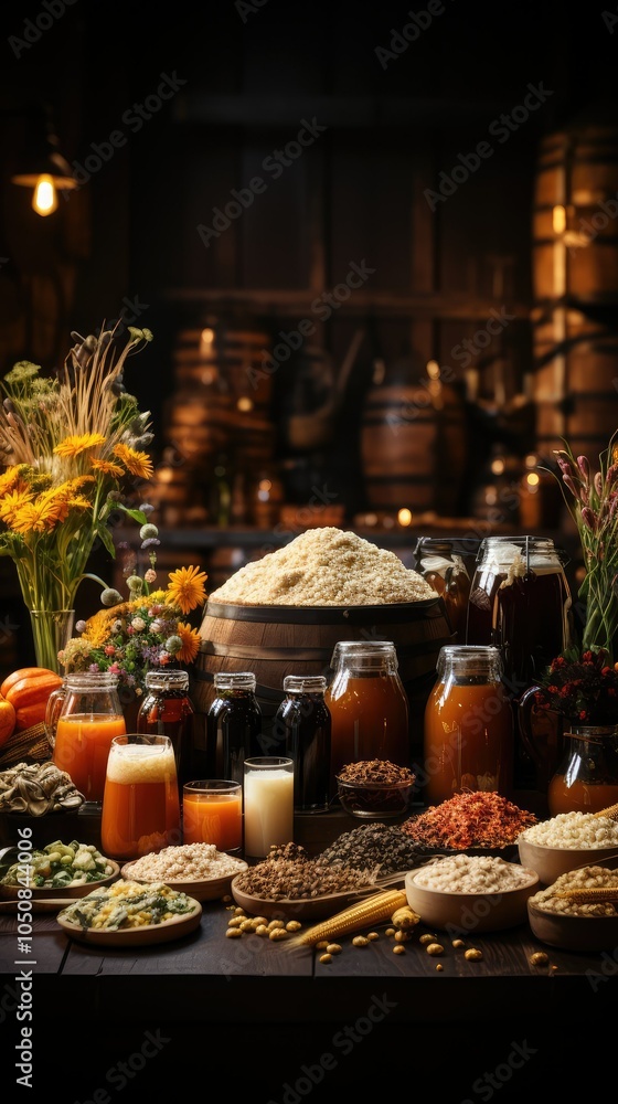 Assortment of grains & drinks Assortment of grains & drinks