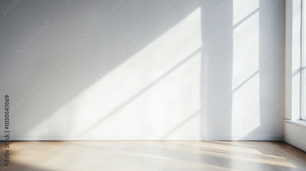 Natural light casts long shadows across a minimalist room with wooden flooring, creating a serene atmosphere in the afternoon Natural light casts long shadows across a minimalist room with wooden flooring, creating a serene atmosphere in the afternoon