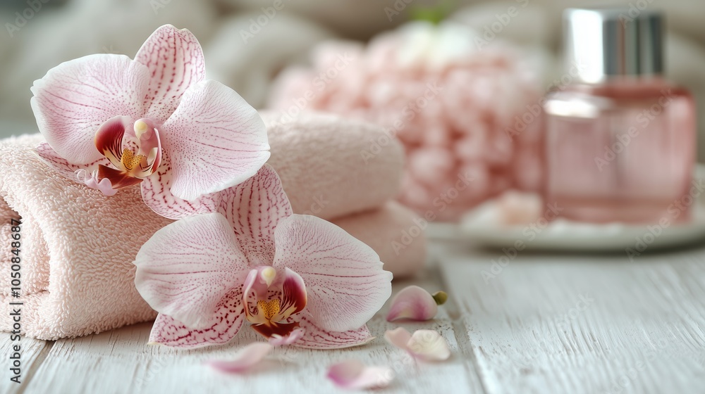 Composition with spa cosmetic and orchid flower Composition with spa cosmetic and orchid flower