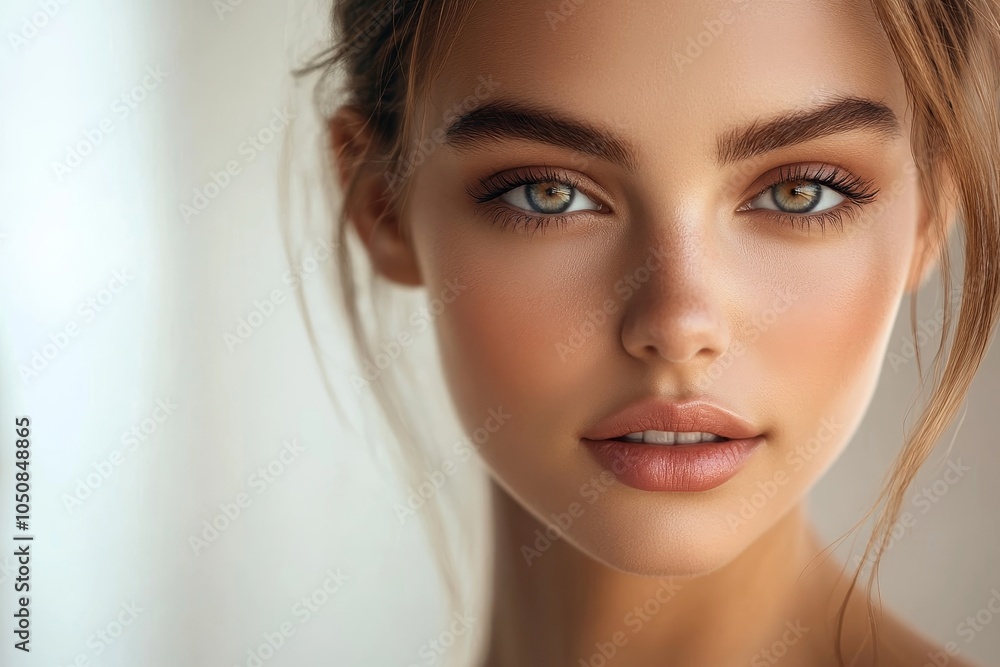 Naklejka premium Pretty woman with beautiful and glowing skin, Generative AI