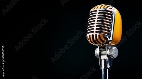 Metal classic microphone on lights background