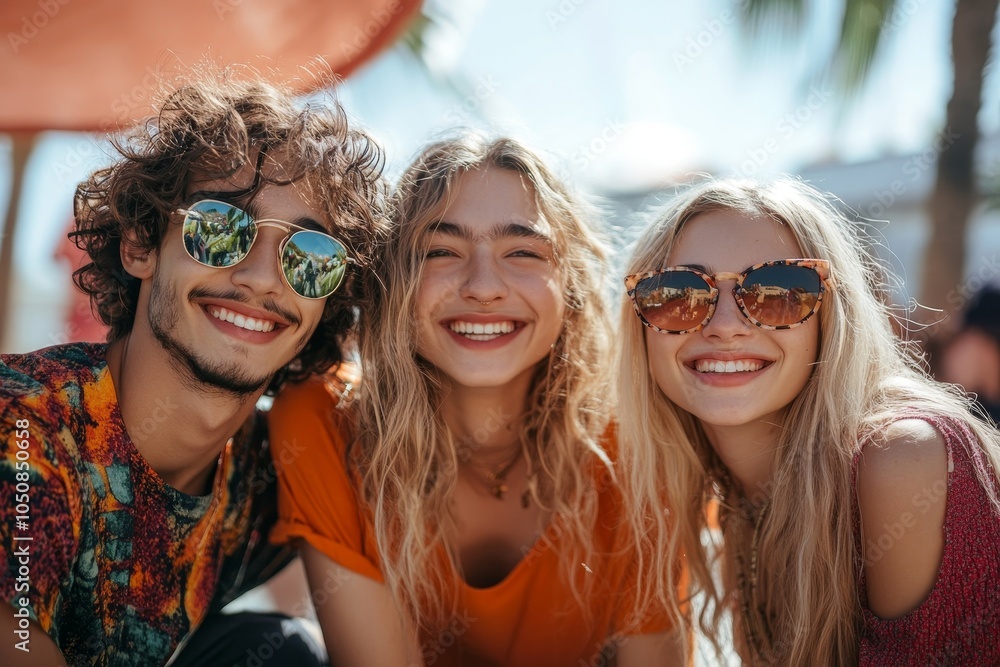 Happy Gen Z friends having fun together outdoors on a sunny day, Generative AI Happy Gen Z friends having fun together outdoors on a sunny day, Generative AI