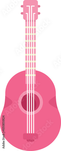Pink acoustic guitar, a string instrument standing up, music icon in flat style