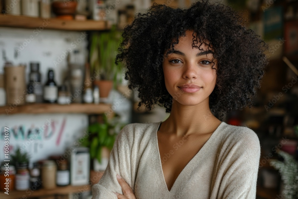 Online store owner looking away thoughtfully in her shop, Generative AI Online store owner looking away thoughtfully in her shop, Generative AI
