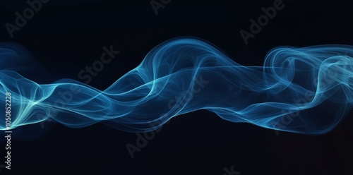 Blue flowing waves of smoke gracefully undulating against a black background