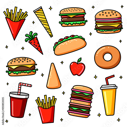 Fast food variety in a fun, animated style