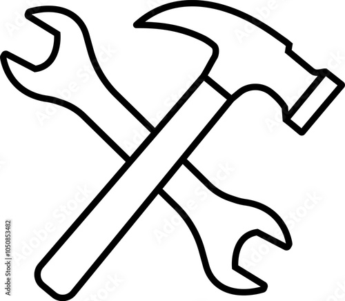 Crossed hammer and wrench icon in linear style.