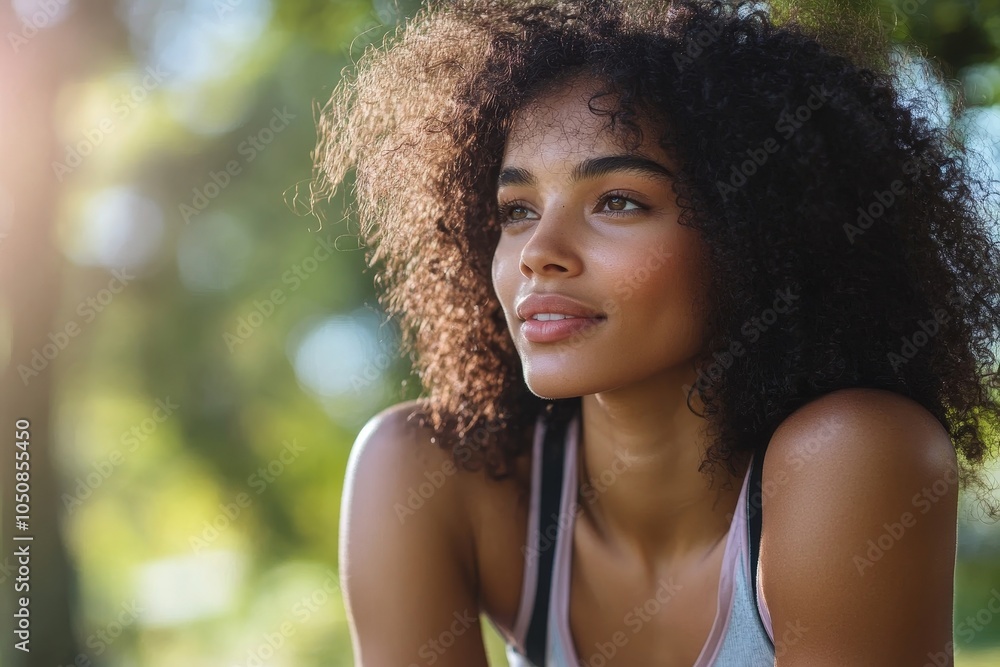 Woman taking a break from her workout outdoors, Generative AI Woman taking a break from her workout outdoors, Generative AI