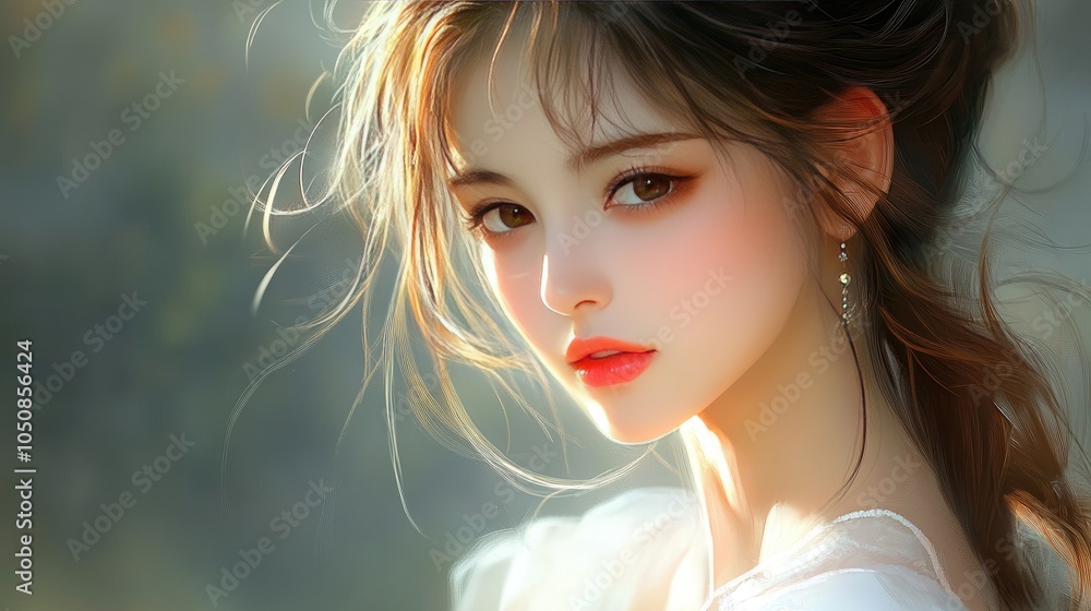Fototapeta premium Portrait of a Young Woman with Soft Features