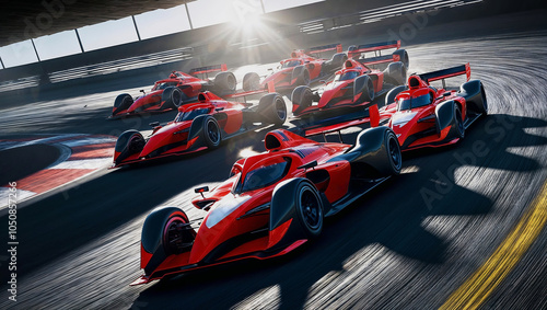 Racing cars on a race track. 3d rendering