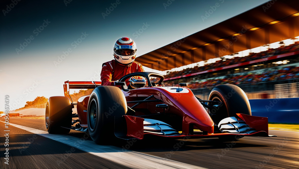 Naklejka premium Racing cars on a race track. 3d rendering