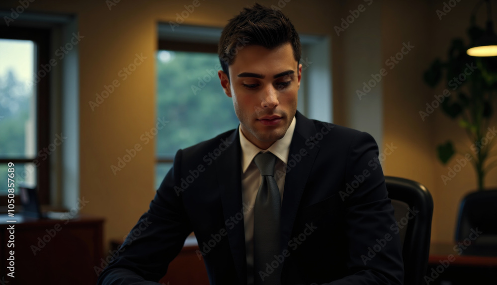 Businessman working concentrating on task at office desk Businessman working concentrating on task at office desk