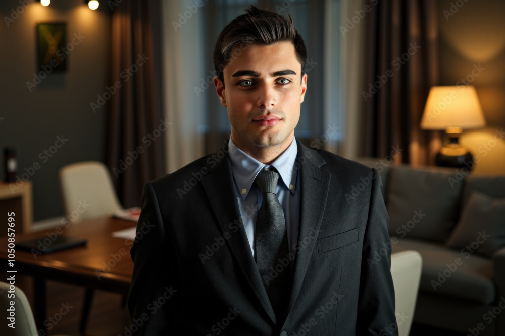 Fototapeta premium Confident businessman posing in modern office setting