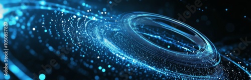 A mesmerizing display of swirling blue particles creates a cosmic vortex in d...