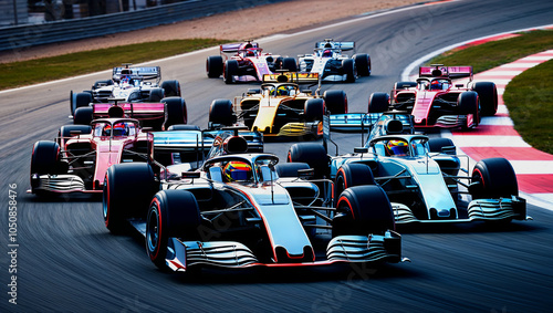 Racing cars on a race track. 3d rendering