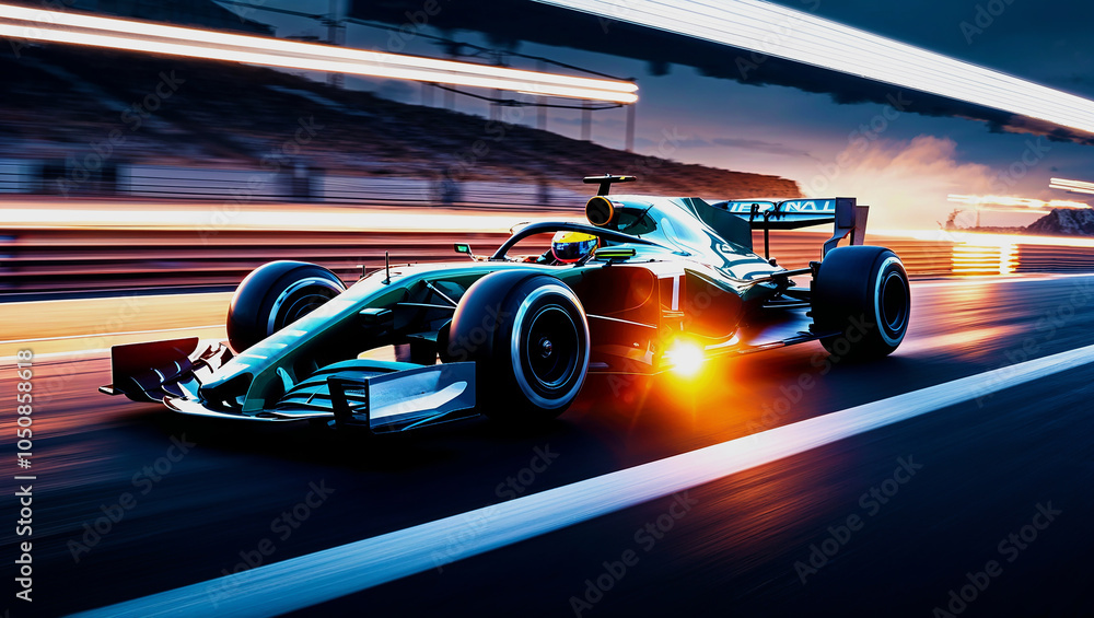 Racing cars on a race track. 3d rendering Racing cars on a race track. 3d rendering