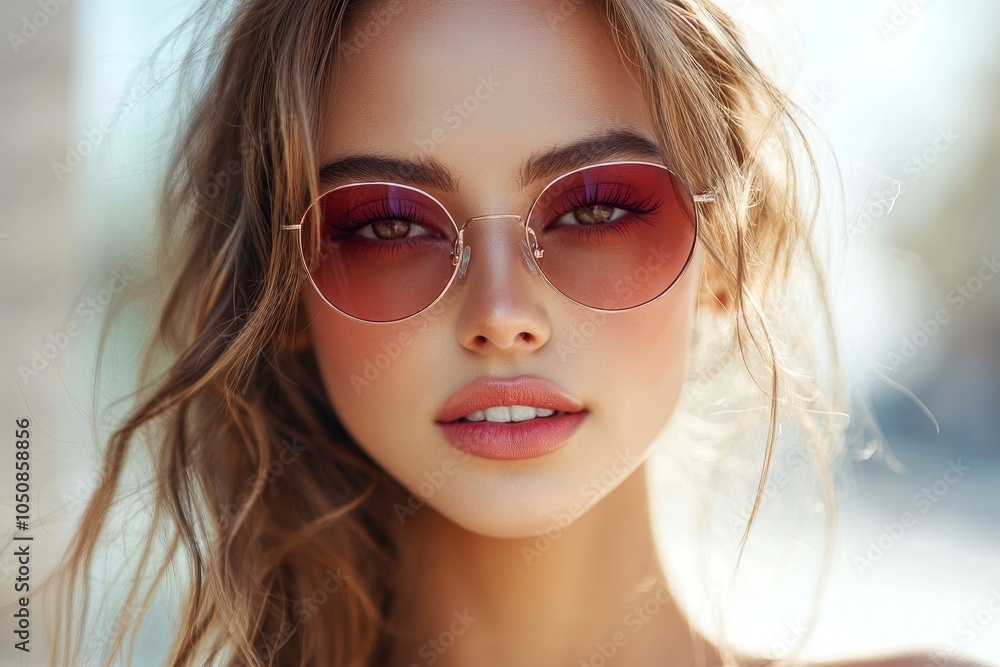 Beautiful woman wearing stylish sunglasses, Generative AI Beautiful woman wearing stylish sunglasses, Generative AI