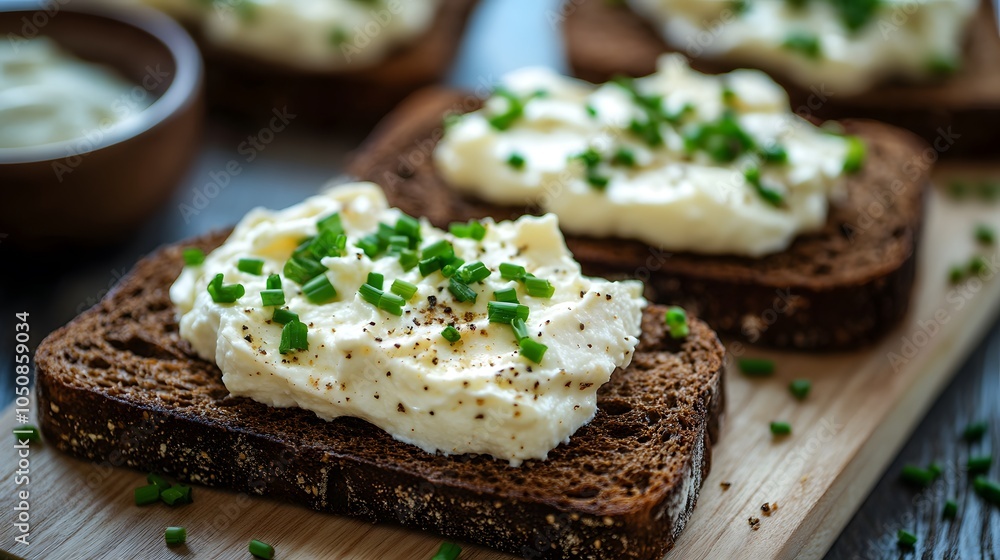 Pumpernickel bread with cream cheese and chives Pumpernickel bread with cream cheese and chives