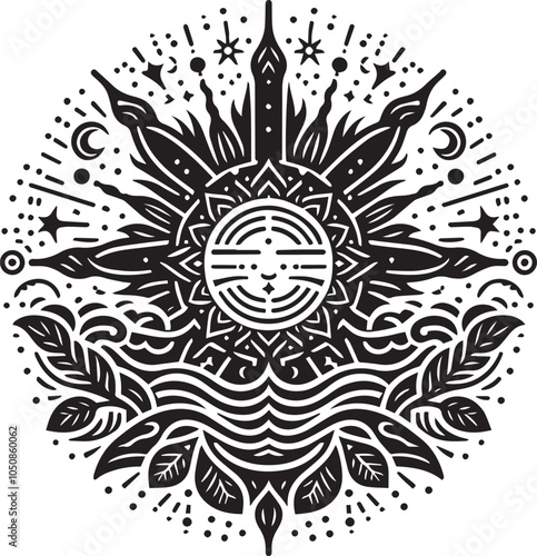 Black and white Sun vector