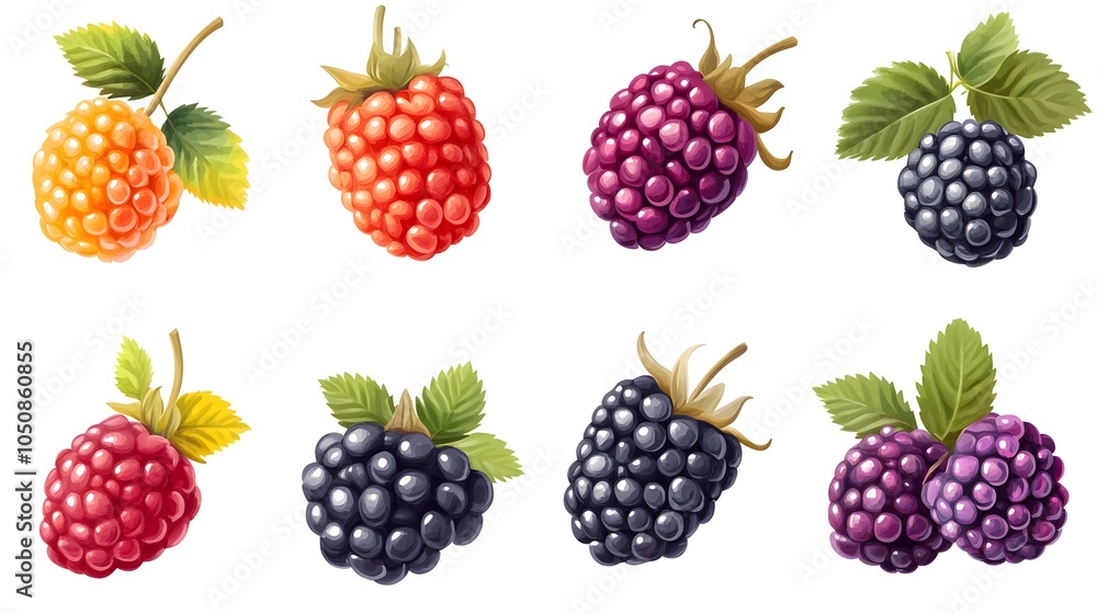 Ripe blackberry collection isolated on white background Ripe blackberry collection isolated on white background