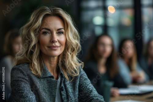 Female business leader conducting a meeting, Generative AI