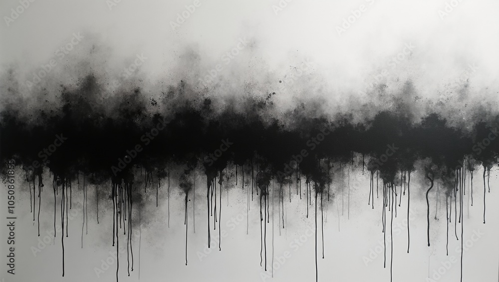 Fototapeta premium Moody black ink drips on gray background