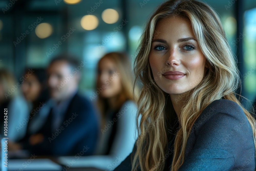 Obraz premium Professional business woman meeting with colleagues in an office boardroom, Generative AI