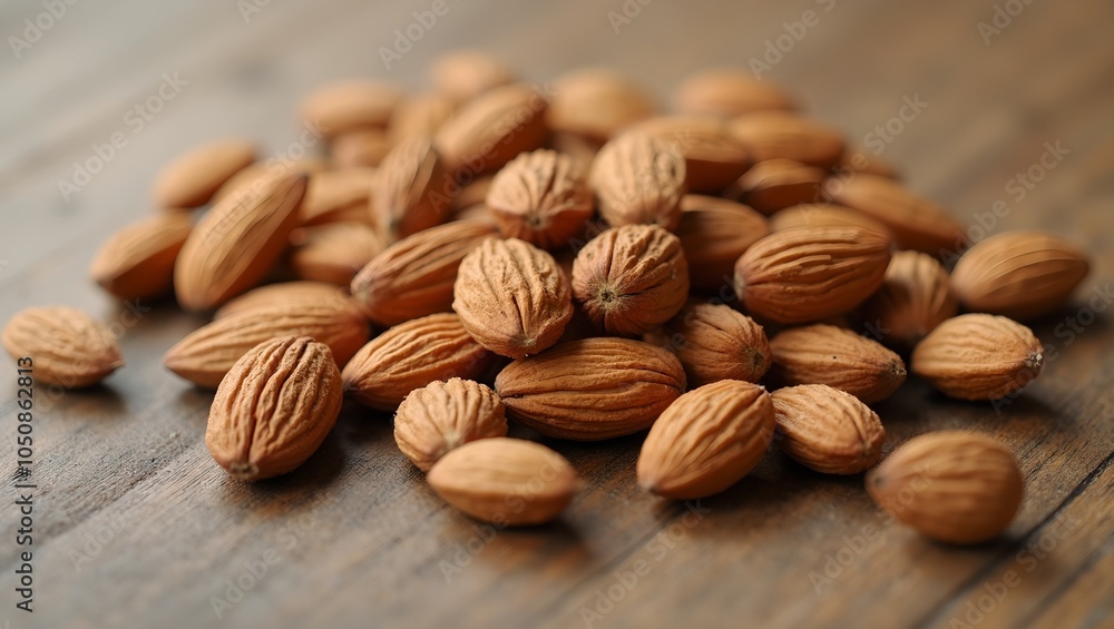 Fresh raw almonds with brown skins on rustic wooden surface Rustic and earthy aesthetic Fresh raw almonds with brown skins on rustic wooden surface Rustic and earthy aesthetic
