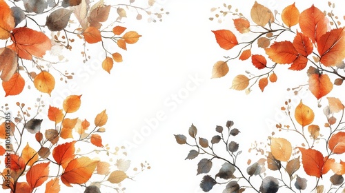 Autumn leaves in warm colors framing a blank space for creative projects or i...