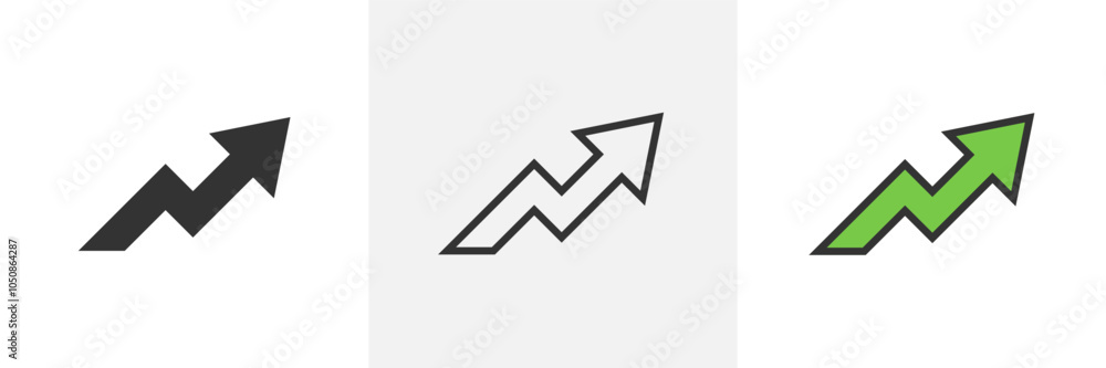 Growing Arrow up. Growth chart sign. Flexible arrow indication statistic. Trade infographic. Profit arrow Vector illustration Growing Arrow up. Growth chart sign. Flexible arrow indication statistic. Trade infographic. Profit arrow Vector illustration