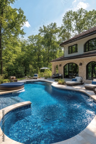 Wallpaper Mural Shimmering poolside scene with a metal ladder against a sparkling blue water background Torontodigital.ca