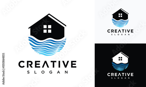 Abstract river house logo design .river house logo design illustration vector template	
