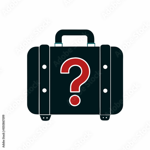 Lost Black Suitcase with Question Mark Vector Icon