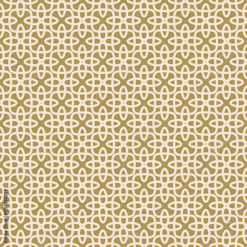 Vector geometric seamless pattern with medieval motifs. Abstract gold ornament texture in gothic style. Simple background with cross shapes, floral silhouettes, lattice, grid. Repeated golden design