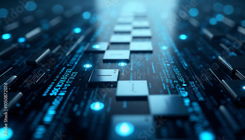 Futuristic High-Tech Digital Circuit Board Background with Illuminated Blue Highlights and 3D Cinematic Depth, Perfect for AI, Technology, Innovation, and Data Visualization Themes