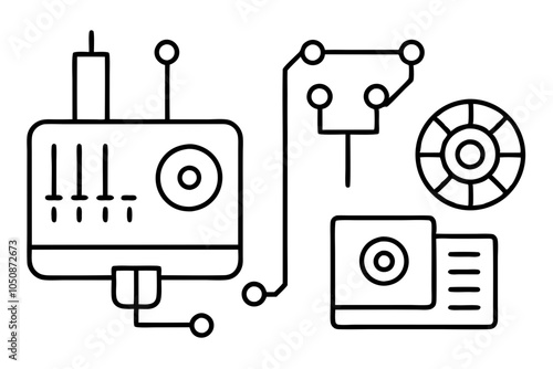 Set of electronic parts  icon set. 