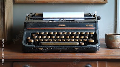 Nostalgic setup of a typewriter on a desk with a fresh sheet of paper ready capturing a retro writing space photo