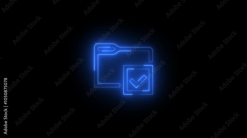 Neon folder select icon glowing black background animation Neon folder select icon glowing black background animation