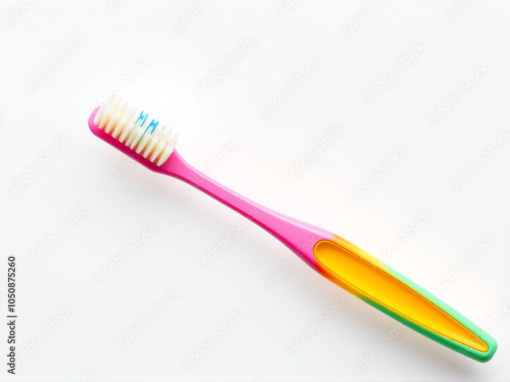 A vibrant toothbrush featuring a yellow handle, showcasing a blend of colors on its bristles. A vibrant toothbrush featuring a yellow handle, showcasing a blend of colors on its bristles.