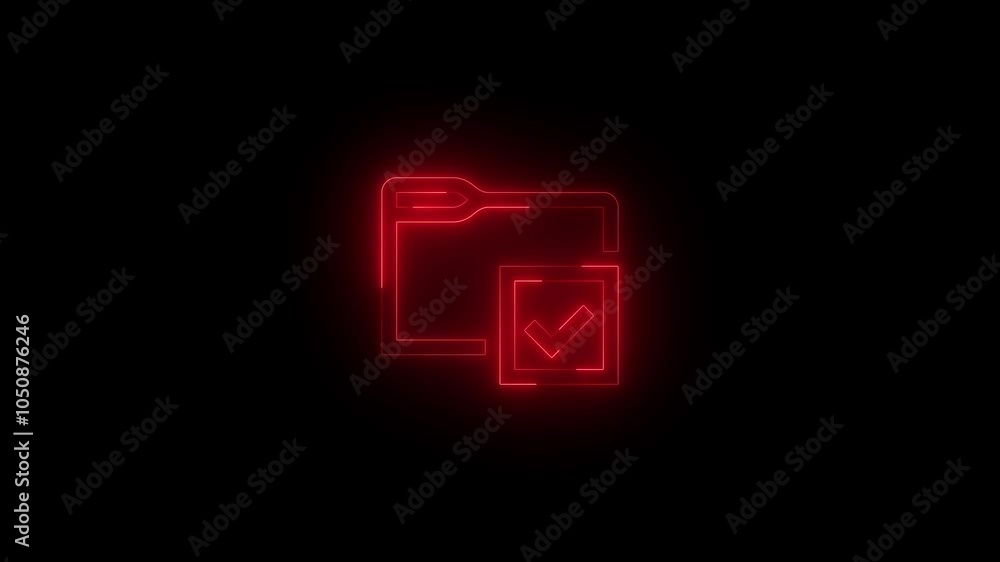 Neon folder select icon glowing black background animation Neon folder select icon glowing black background animation