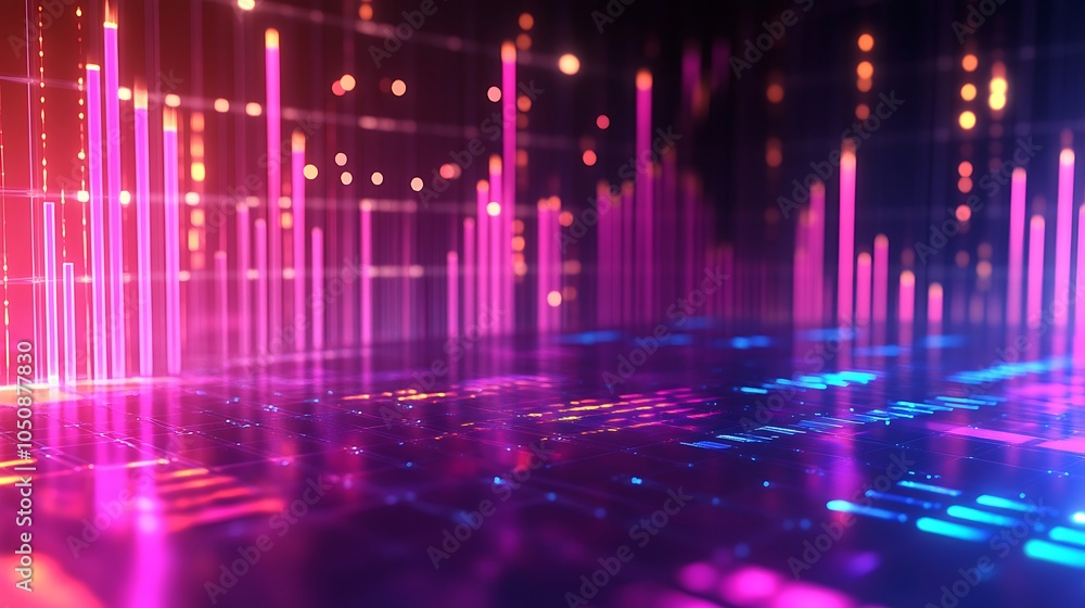 Futuristic Close Up of Digital Stock Graph on Dark Background neon color photo Futuristic Close Up of Digital Stock Graph on Dark Background neon color photo