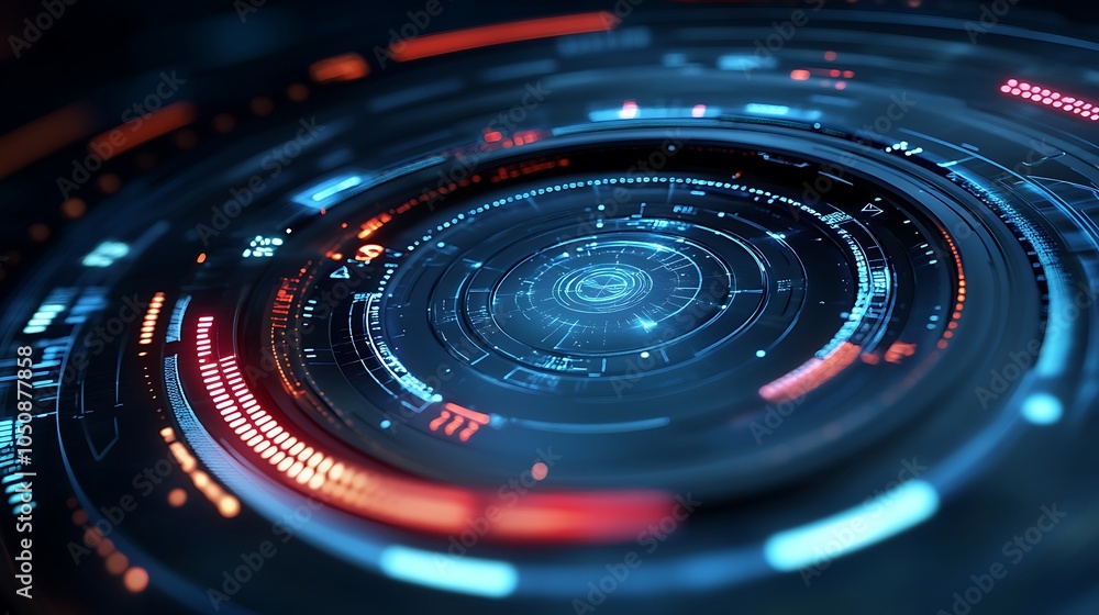 Futuristic Computer Screen Displaying Bright Orange Glow and Dark Circle picture Futuristic Computer Screen Displaying Bright Orange Glow and Dark Circle picture