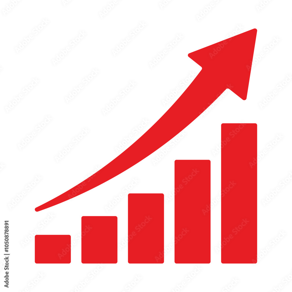Growing business red arrow on white, Profit red arrow, Vector illustration.Business concept, growing chart. Concept of sales symbol icon with arrow moving up. Economic Arrow With Growing Trend. Growing business red arrow on white, Profit red arrow, Vector illustration.Business concept, growing chart. Concept of sales symbol icon with arrow moving up. Economic Arrow With Growing Trend.