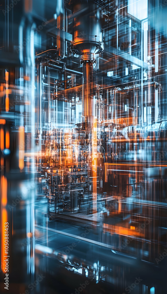 custom made wallpaper toronto digitalAdvanced High-Tech Machine in a Room with Blurred, Varied-Sized Production Equipment in HDR Quality-