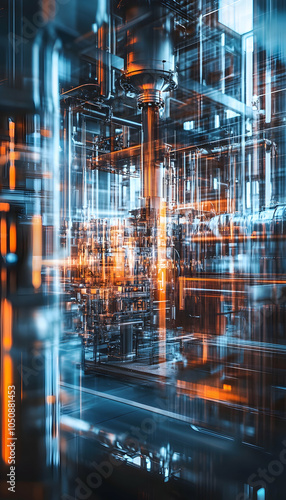 Wallpaper Mural Advanced High-Tech Machine in a Room with Blurred, Varied-Sized Production Equipment in HDR Quality- Torontodigital.ca