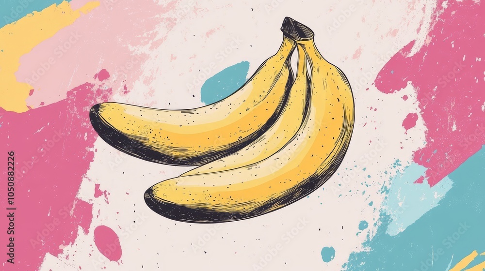 Hand-drawn colorful bananas and berries, modern abstract minimal style, vector illustration Hand-drawn colorful bananas and berries, modern abstract minimal style, vector illustration