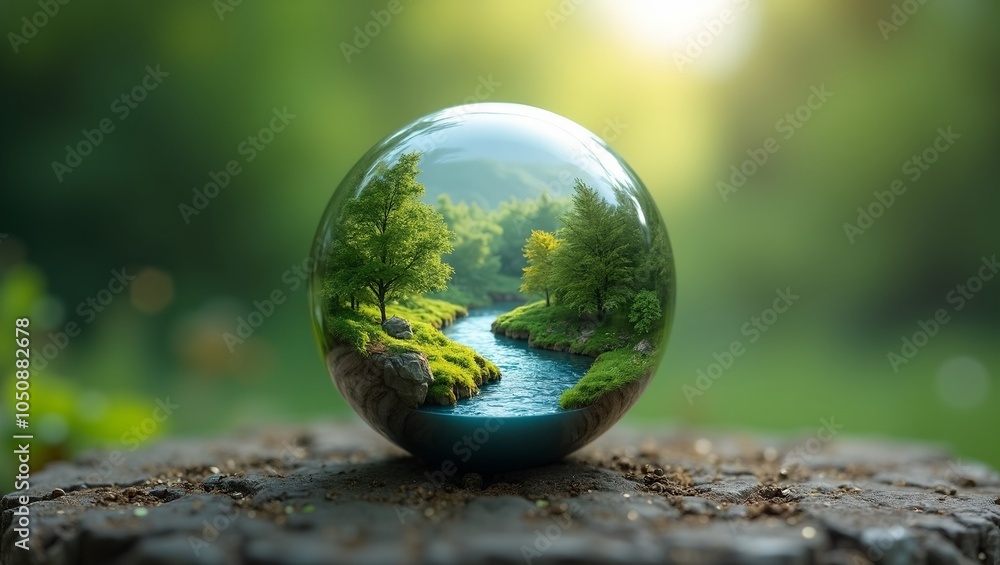 Enchanting crystal orb with miniature forest landscape inside Enchanting crystal orb with miniature forest landscape inside