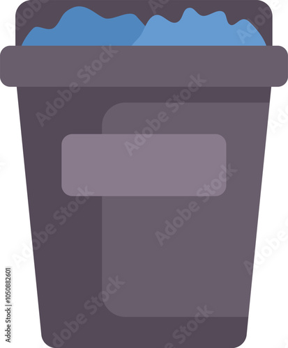 Overflowing gray trash can with blue garbage bag inside, symbolizing environmental issues