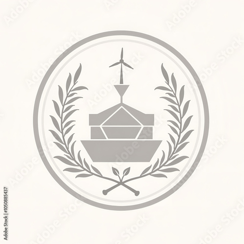 Minimalist vector art of a government seal highlighting the subsidy allocation process in a simplified, monochromatic design